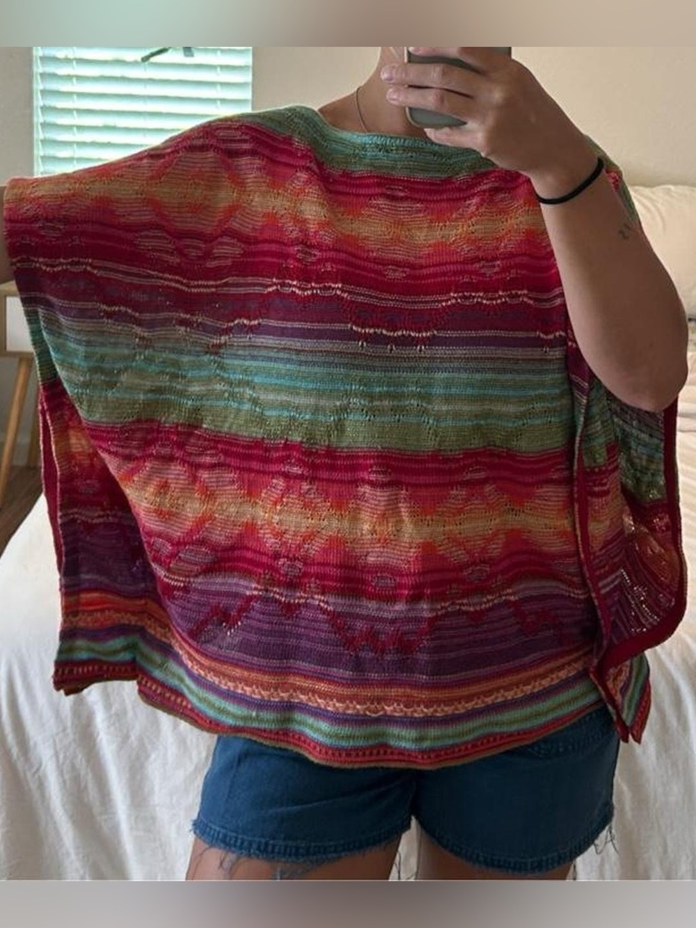 Ralph Lauren Multicolored Striped Linen Cotton Poncho Top SZ Large Western